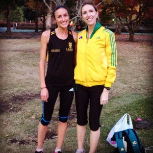 Madeline Hills with Australian record holder in the 3000m steeplechase, Donna MacFarlane