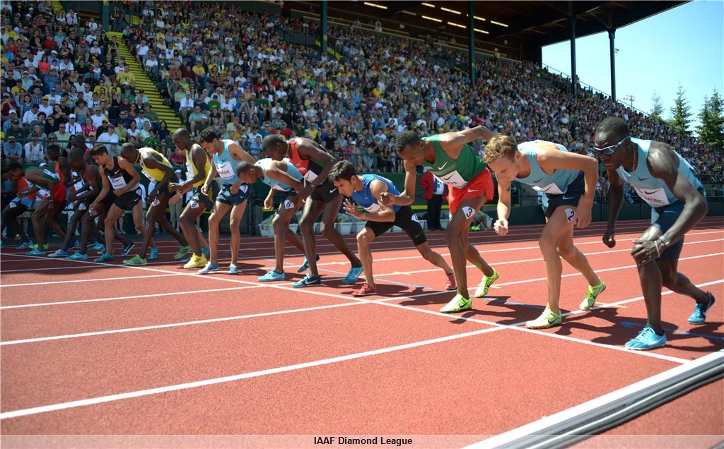 Start of the legendary Bowerman Mile at the 2013 Prefontaine Classic in Eugene - won by Silas Kiplagat (KEN)