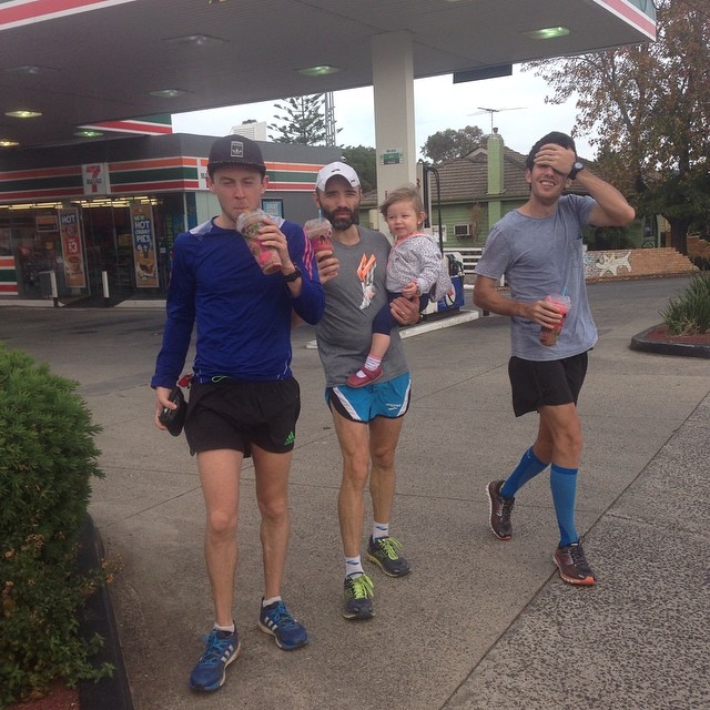 Sunday long run slurpee tradition with Liam Adams, Steve Dinneen and Andre Waring