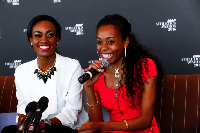 Haile Gebrselassie, Genzebe Dibaba and Almaz Ayana speak to the press ahead of the IAAF Athletics Awards 2016 (Philippe Fitte / IAAF) © Copyright