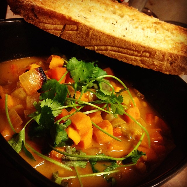 One of David's past creations. McNeill's Sweet Potato-Poblano Soup. 