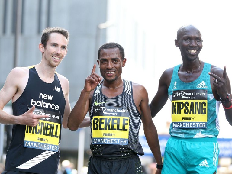 David McNeill, Kenenisa Bekele, and Wilson Kipsang Kiprotich: Great Manchester Run