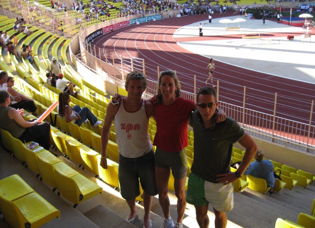 Monaco Grand Prix ,2006: Sarah with training partners Matt Davey (L), Brenton Rowe (R) Photograph courtesy of Sarah Jamieson