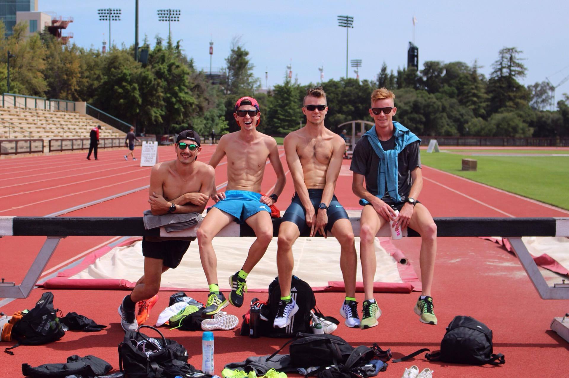 Jordan Gusman, Joshua F. Johnson and Matt Dempsey at Stanford Cobb Track and Angell Field.