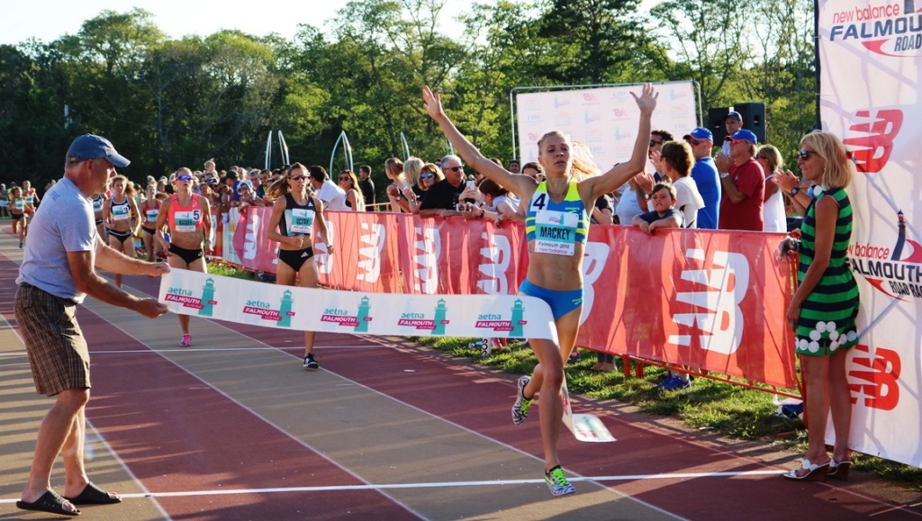  PHOTO: Katie Mackey wins the 2016 Aetna Falmouth Mile (photo by Chris Lotsbom for Race Results Weekly)