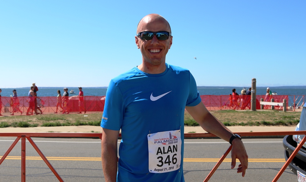  PHOTO: American mile record holder Alan Webb after completing the 2016 New Balance Falmouth Road Race (photo by Chris Lotsbom for Race Results Weekly)