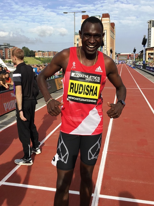 PHOTO: David Rudisha after running a 500m world best of 57.69 at the Great North CityGames in Gateshead, England (photo by David Monti for Race Results Weekly)