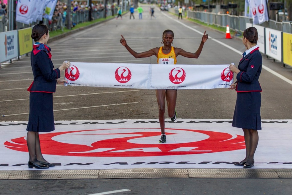 Honolulu Marathon Women's Winner Sunday, Dec. 11, 2016, Estimated 25,000 runners from all over the world participated in the annual race in Honolulu. Photo By Eugene Tanner/Honolulu Marathon