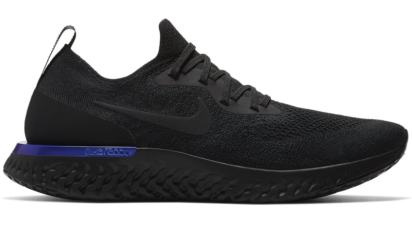 epic react flyknit black racer blue